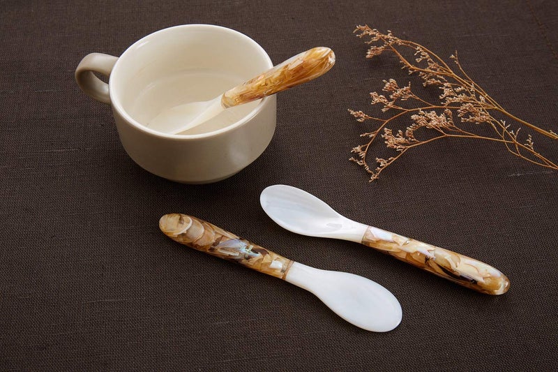 DUEBEL Set of 5 Pink Mother of Pearl MOP Caviar Spoons for Caviar, Egg, Icecream, Coffee Serving (Pink, 12.5x2.5cm) - Image 2